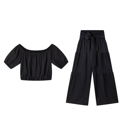 👚50% OFF NOW!🌸Off-Shoulder Puff Sleeve Top & Wide-Leg Pants 2-Piece Set – Elegant, Comfortable & Perfect for Summer Days ☀️