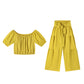 👚50% OFF NOW!🌸Off-Shoulder Puff Sleeve Top & Wide-Leg Pants 2-Piece Set – Elegant, Comfortable & Perfect for Summer Days ☀️