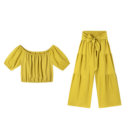 👚50% OFF NOW!🌸Off-Shoulder Puff Sleeve Top & Wide-Leg Pants 2-Piece Set – Elegant, Comfortable & Perfect for Summer Days ☀️