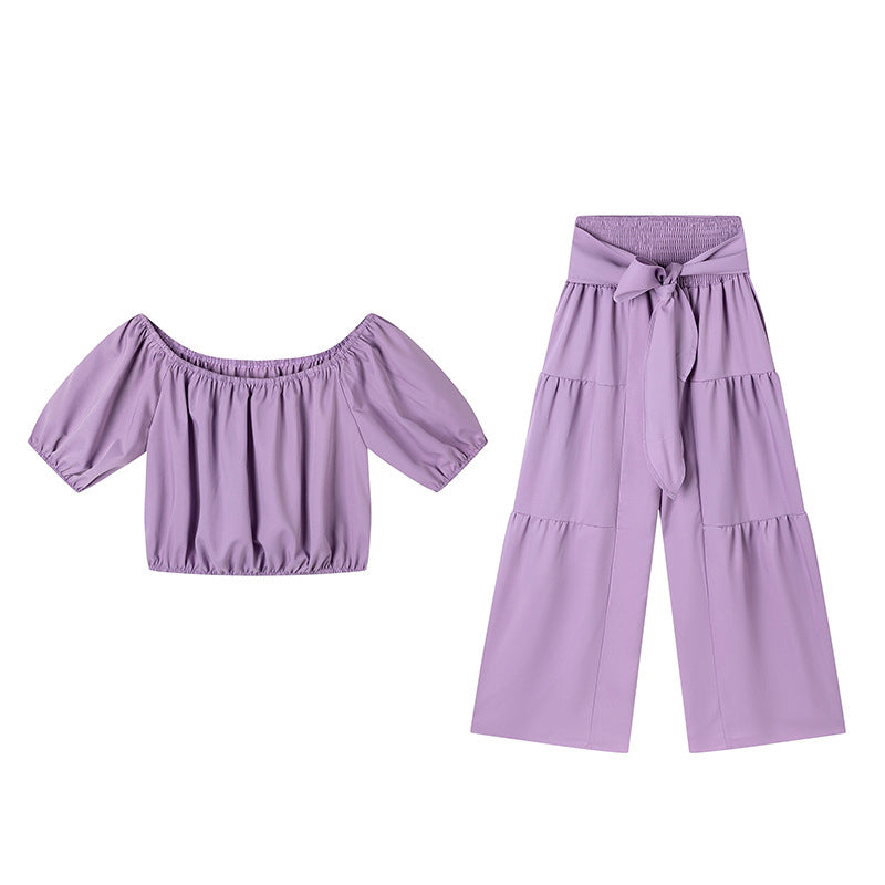 👚50% OFF NOW!🌸Off-Shoulder Puff Sleeve Top & Wide-Leg Pants 2-Piece Set – Elegant, Comfortable & Perfect for Summer Days ☀️