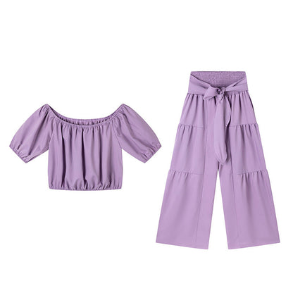 👚50% OFF NOW!🌸Off-Shoulder Puff Sleeve Top & Wide-Leg Pants 2-Piece Set – Elegant, Comfortable & Perfect for Summer Days ☀️