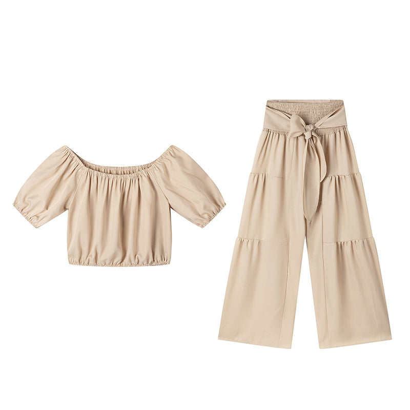 👚50% OFF NOW!🌸Off-Shoulder Puff Sleeve Top & Wide-Leg Pants 2-Piece Set – Elegant, Comfortable & Perfect for Summer Days ☀️