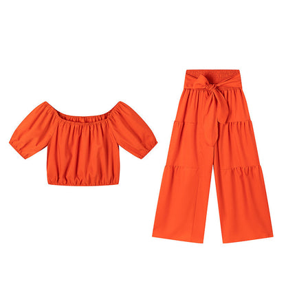 👚50% OFF NOW!🌸Off-Shoulder Puff Sleeve Top & Wide-Leg Pants 2-Piece Set – Elegant, Comfortable & Perfect for Summer Days ☀️