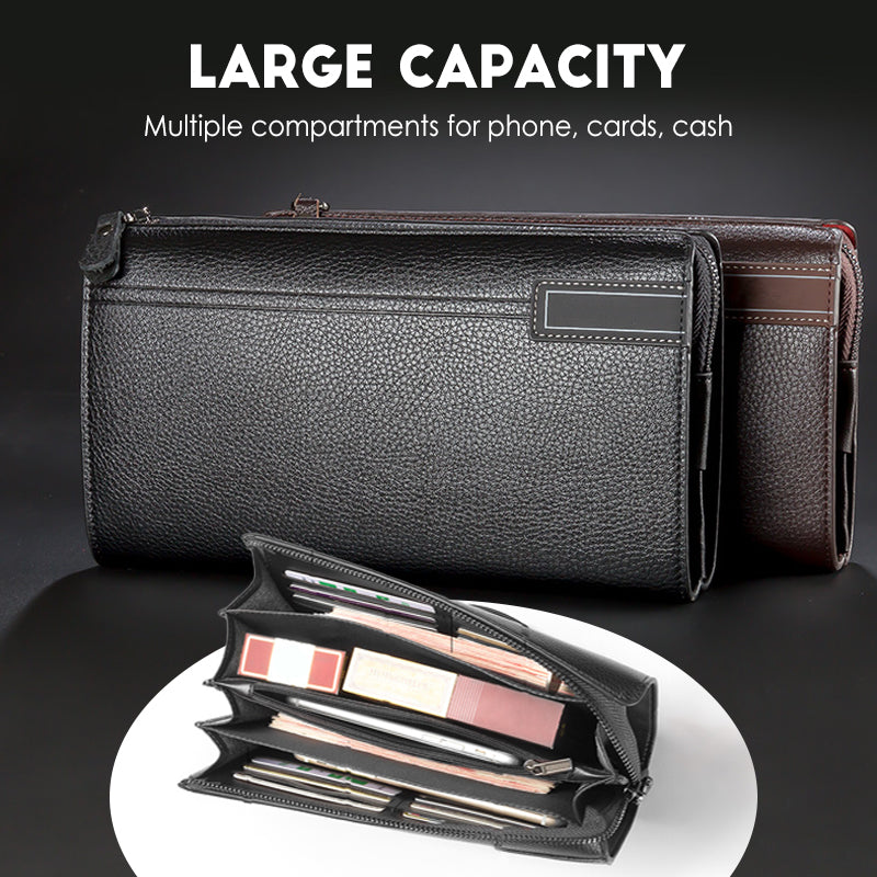 Men's Large Capacity Zippered Clutch Wallet