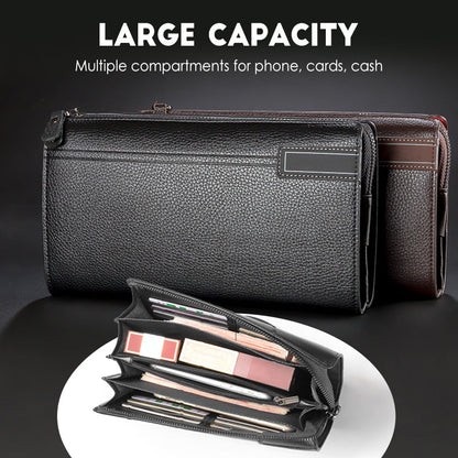 Men's Large Capacity Zippered Clutch Wallet