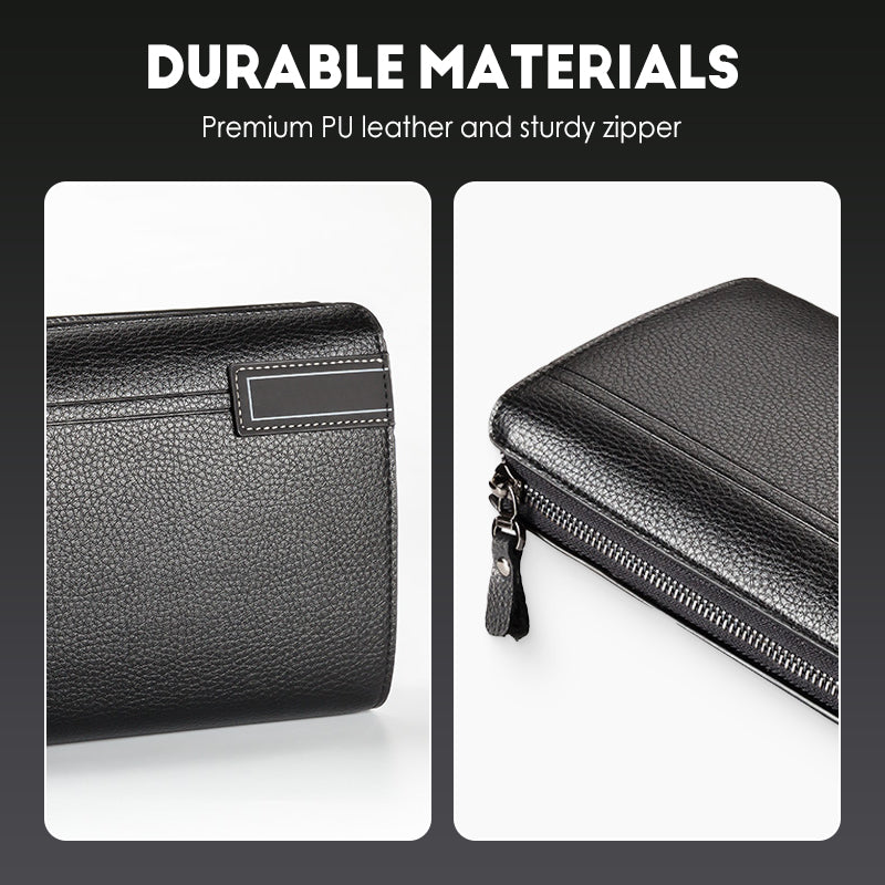 Men's Large Capacity Zippered Clutch Wallet