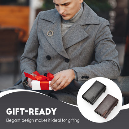 Men's Large Capacity Zippered Clutch Wallet