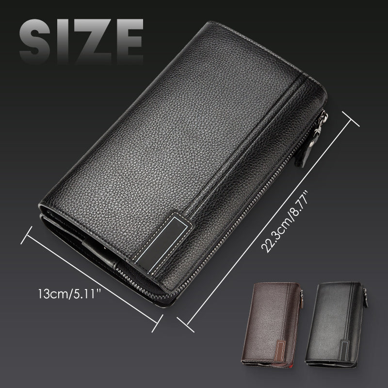 Men's Large Capacity Zippered Clutch Wallet