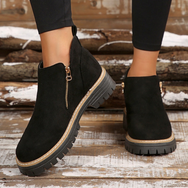💜 Women's Round-Toe Ankle Boots with Side Zipper
