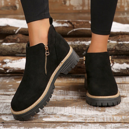 💜 Women's Round-Toe Ankle Boots with Side Zipper