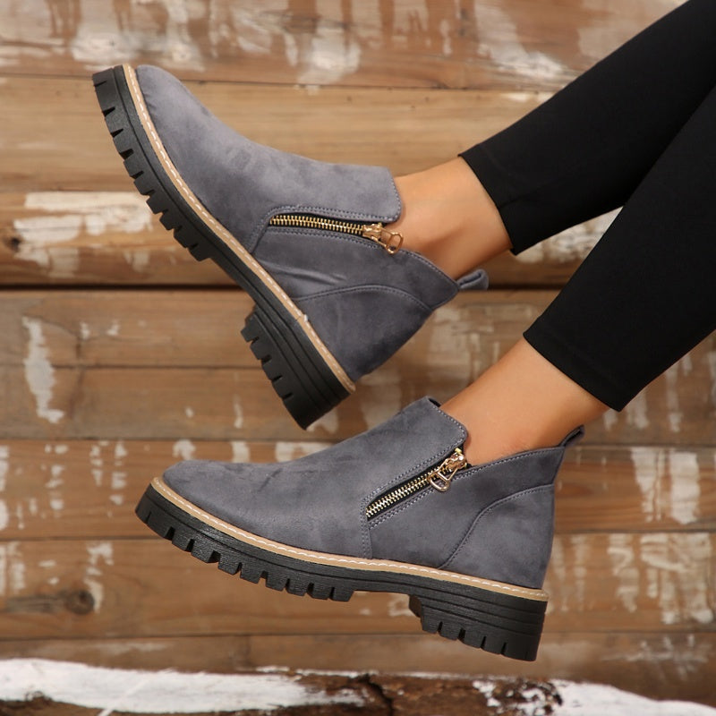 💜 Women's Round-Toe Ankle Boots with Side Zipper