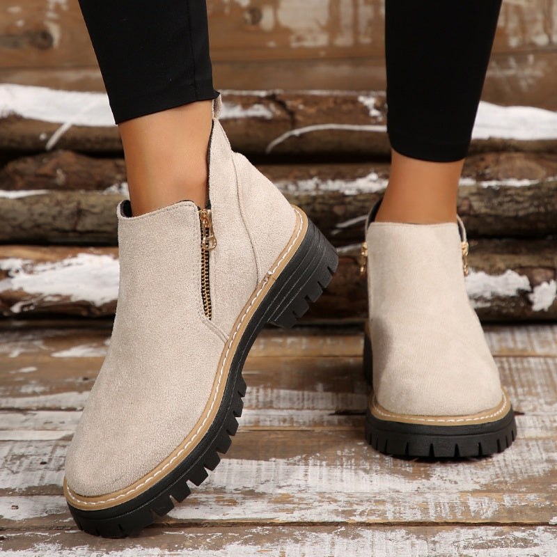 💜 Women's Round-Toe Ankle Boots with Side Zipper