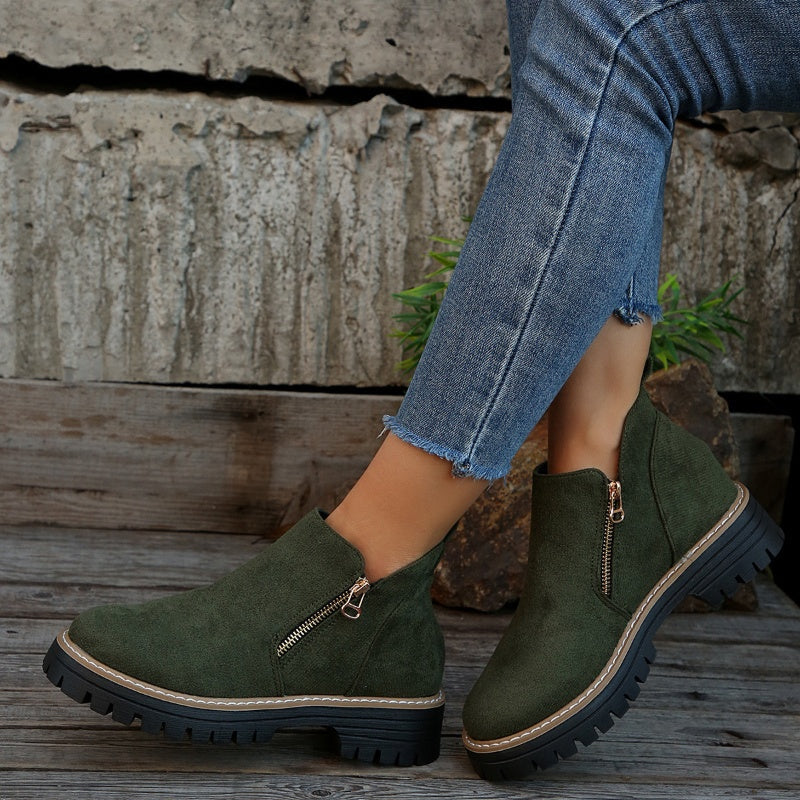 💜 Women's Round-Toe Ankle Boots with Side Zipper