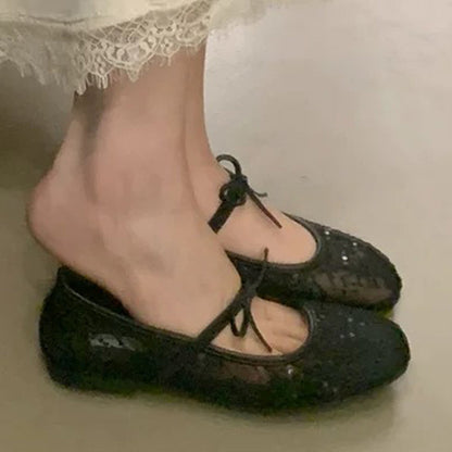 Elegant Mesh Ballet Shoes with Bow