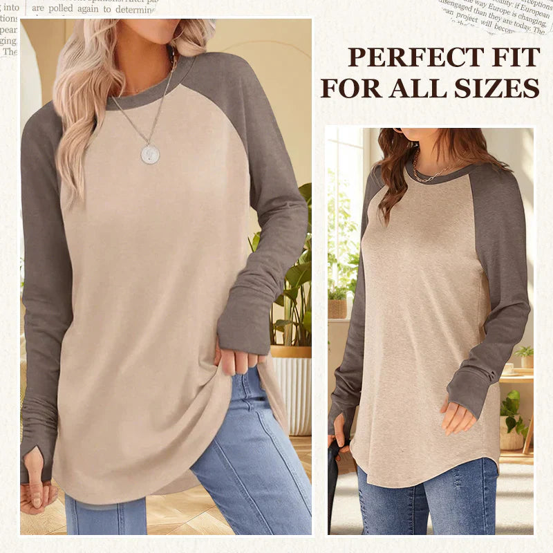 🤩Hot Sale-50% Off🌼Women's Tunic Tops to Wear with Leggings Long Sleeve Thumb Hole Shirts Crew Neck Curved Hem