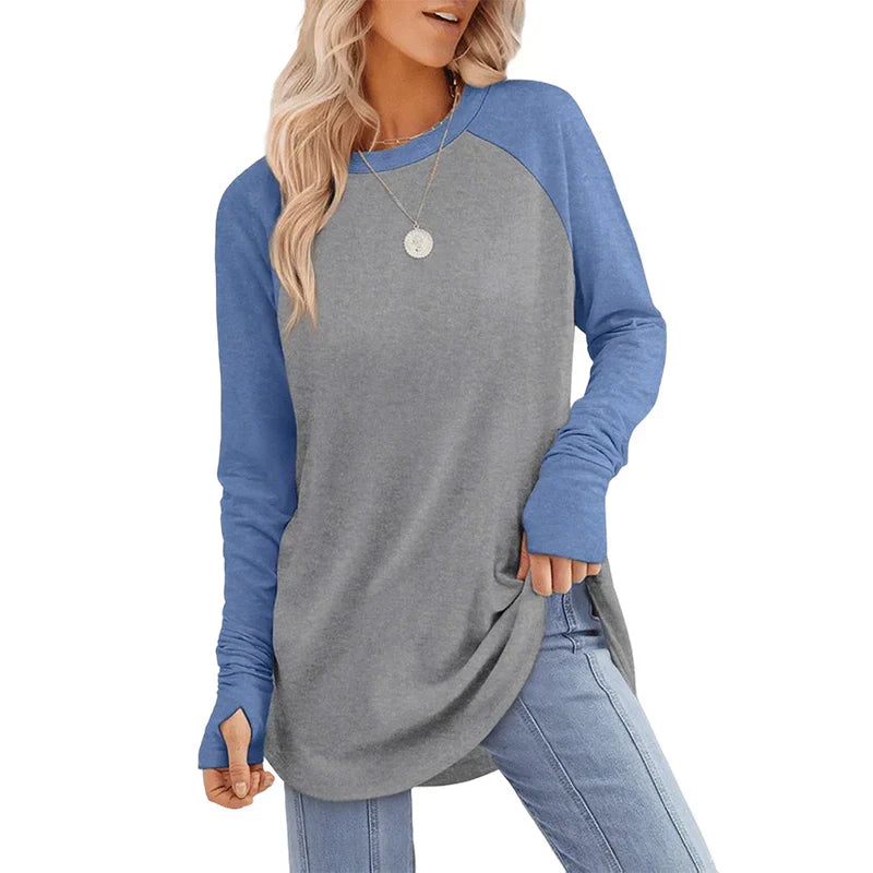 🤩Hot Sale-50% Off🌼Women's Tunic Tops to Wear with Leggings Long Sleeve Thumb Hole Shirts Crew Neck Curved Hem