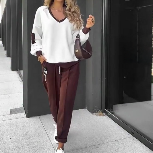 🍁NEW HOT SALE🔥Color-Block Pullover Hoodie & Jogger Pants Set