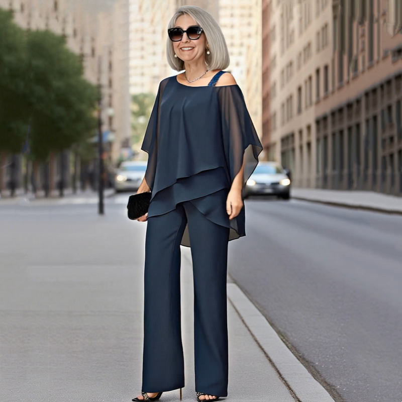 Women’s Irregular Chiffon Tops ＆ Wide-Leg Pants 2-Piece Set