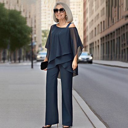 Women’s Irregular Chiffon Tops ＆ Wide-Leg Pants 2-Piece Set