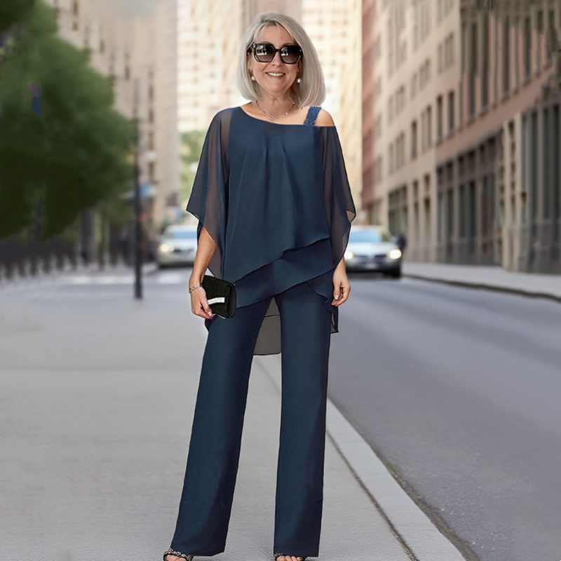 Women’s Irregular Chiffon Tops ＆ Wide-Leg Pants 2-Piece Set