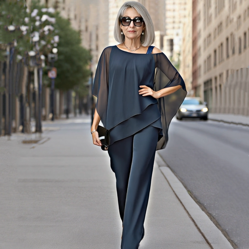 Women’s Irregular Chiffon Tops ＆ Wide-Leg Pants 2-Piece Set