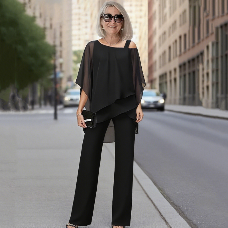 Women’s Irregular Chiffon Tops ＆ Wide-Leg Pants 2-Piece Set