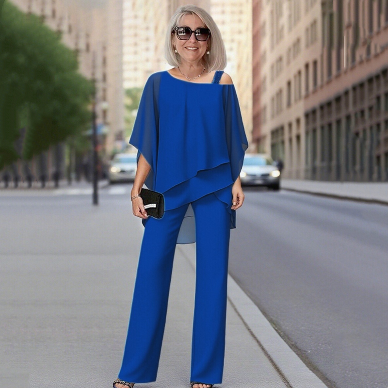 Women’s Irregular Chiffon Tops ＆ Wide-Leg Pants 2-Piece Set