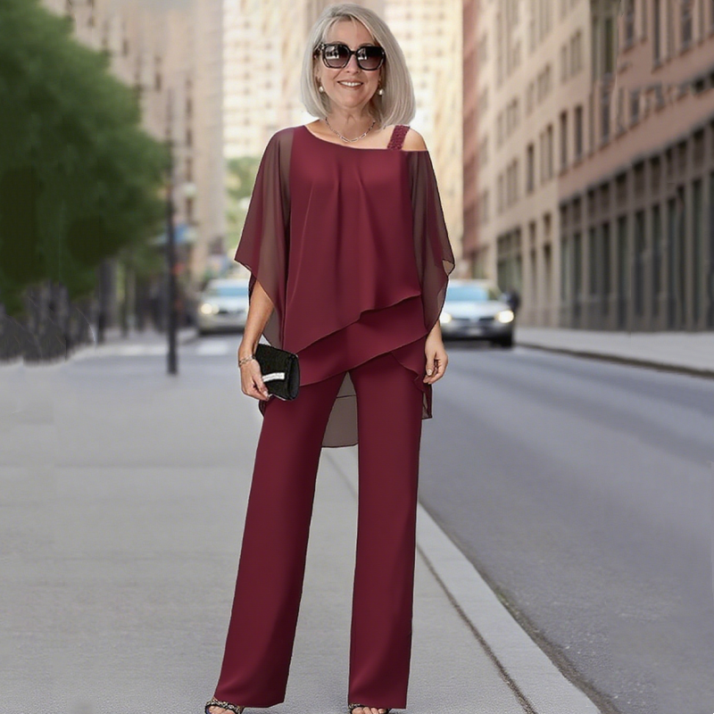 Women’s Irregular Chiffon Tops ＆ Wide-Leg Pants 2-Piece Set