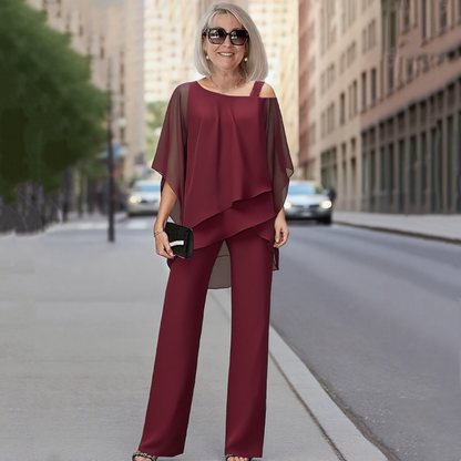 Women’s Irregular Chiffon Tops ＆ Wide-Leg Pants 2-Piece Set