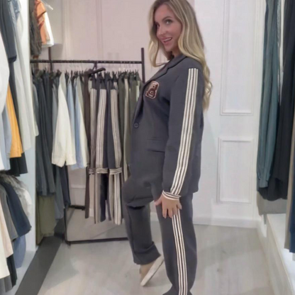 Fashion Side Striped Blazer & Pants 2-Pieces Set
