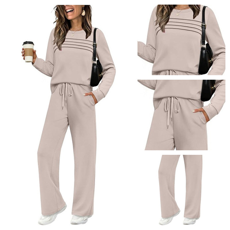 ⏳⏰Women's Crew Neck Top & Drawstring Pants Set👚👖