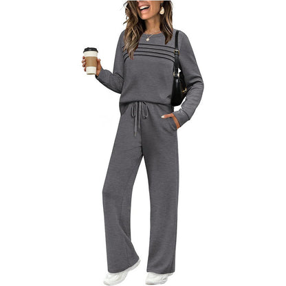 ⏳⏰Women's Crew Neck Top & Drawstring Pants Set👚👖