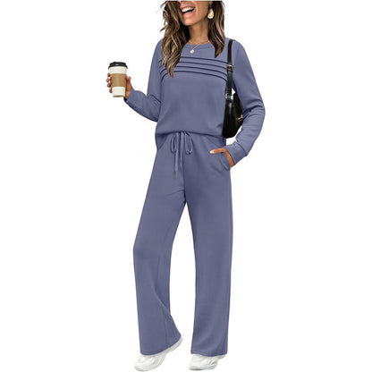 ⏳⏰Women's Crew Neck Top & Drawstring Pants Set👚👖