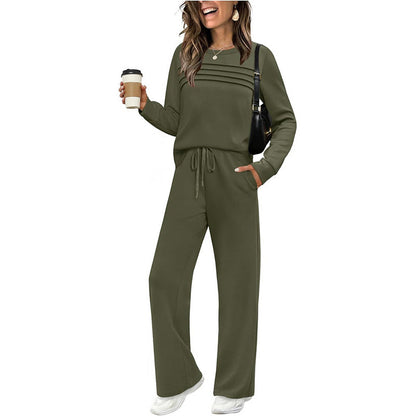 ⏳⏰Women's Crew Neck Top & Drawstring Pants Set👚👖