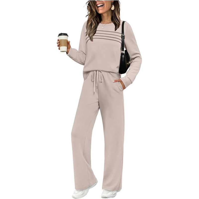 ⏳⏰Women's Crew Neck Top & Drawstring Pants Set👚👖