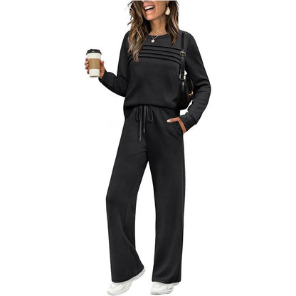 ⏳⏰Women's Crew Neck Top & Drawstring Pants Set👚👖