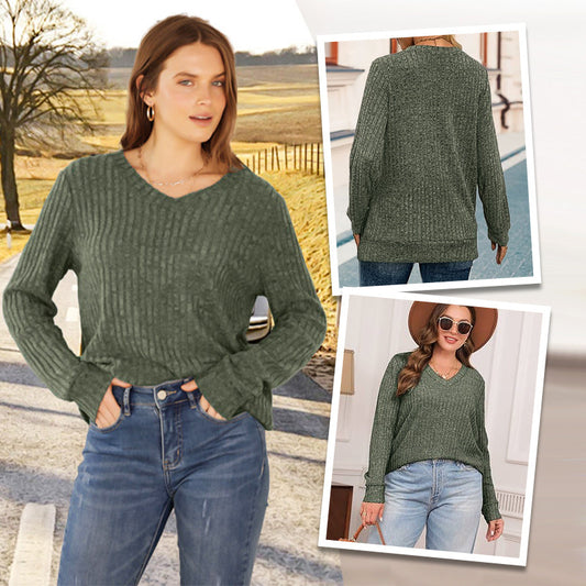 Women's V Neck Long Sleeve Solid Sweater -👏Soft and Warm!