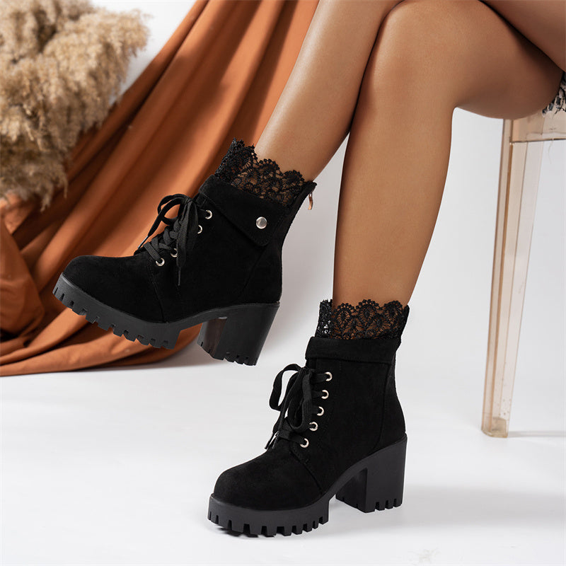 Women's Chunky Heel Lace Ankle Booties ✨𝘉𝘶𝘺 𝘢𝘯𝘺 2 𝘢𝘯𝘥 𝘨𝘦𝘵 𝘢𝘯 𝘦𝘹𝘵𝘳𝘢 8% 𝘥𝘪𝘴𝘤𝘰𝘶𝘯𝘵