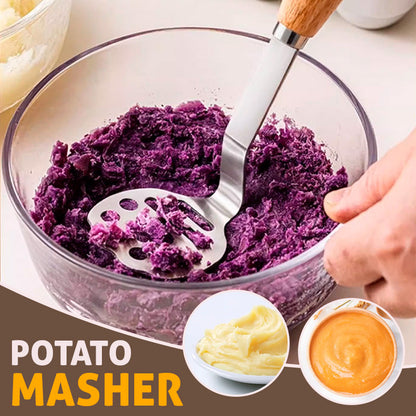Stainless Steel Potato Masher with Wooden Handle