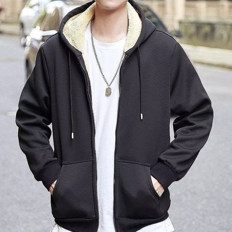 Men’s Thickened Faux Cashmere Hoodie Cardigan