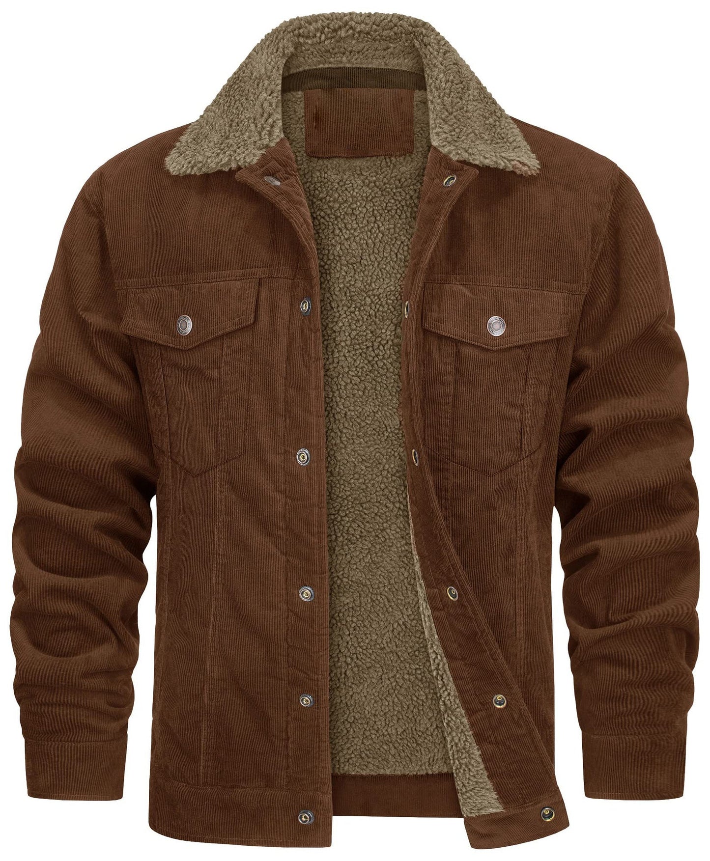 Men's Corduroy Jacket, Sherpa Lined, Cargo Jacket, Cotton, Turn-Down Collar, Winter, Warm, Casual, Work Coat with 5 Pockets
