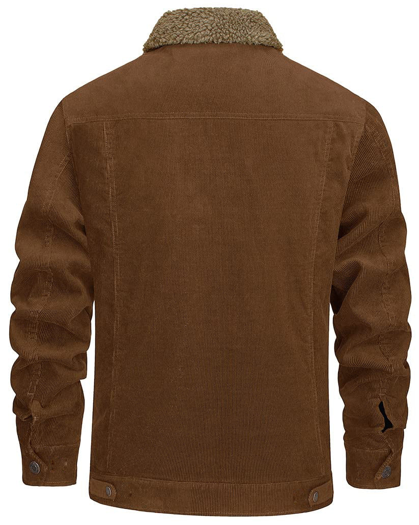 Men's Corduroy Jacket, Sherpa Lined, Cargo Jacket, Cotton, Turn-Down Collar, Winter, Warm, Casual, Work Coat with 5 Pockets