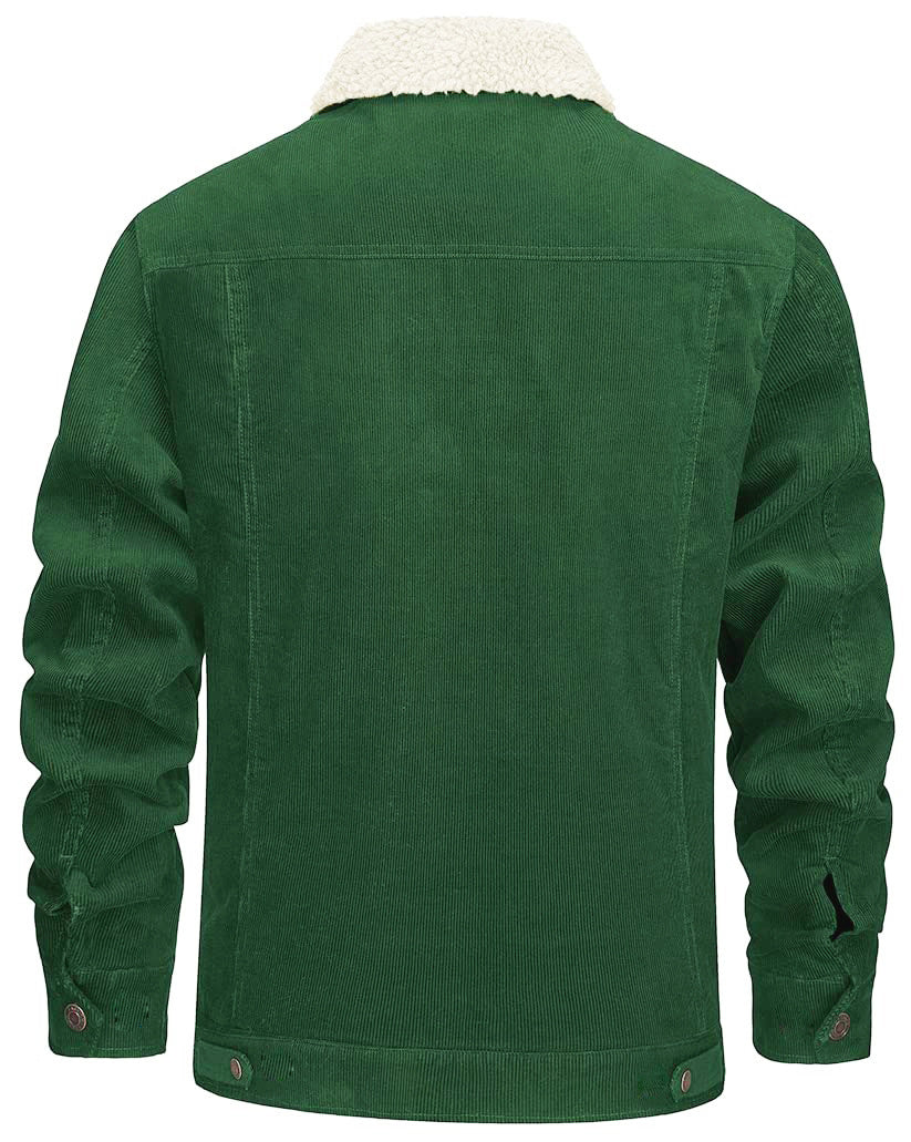Men's Corduroy Jacket, Sherpa Lined, Cargo Jacket, Cotton, Turn-Down Collar, Winter, Warm, Casual, Work Coat with 5 Pockets