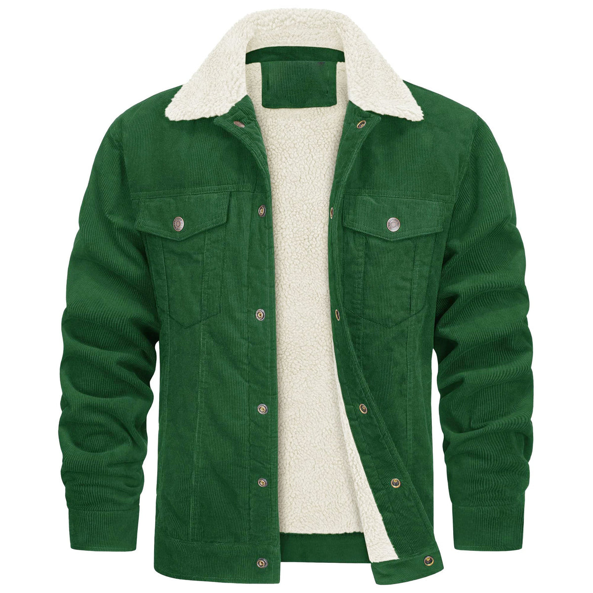 Men's Corduroy Jacket, Sherpa Lined, Cargo Jacket, Cotton, Turn-Down Collar, Winter, Warm, Casual, Work Coat with 5 Pockets