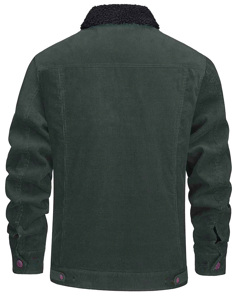 Men's Corduroy Jacket, Sherpa Lined, Cargo Jacket, Cotton, Turn-Down Collar, Winter, Warm, Casual, Work Coat with 5 Pockets