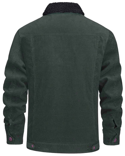Men's Corduroy Jacket, Sherpa Lined, Cargo Jacket, Cotton, Turn-Down Collar, Winter, Warm, Casual, Work Coat with 5 Pockets