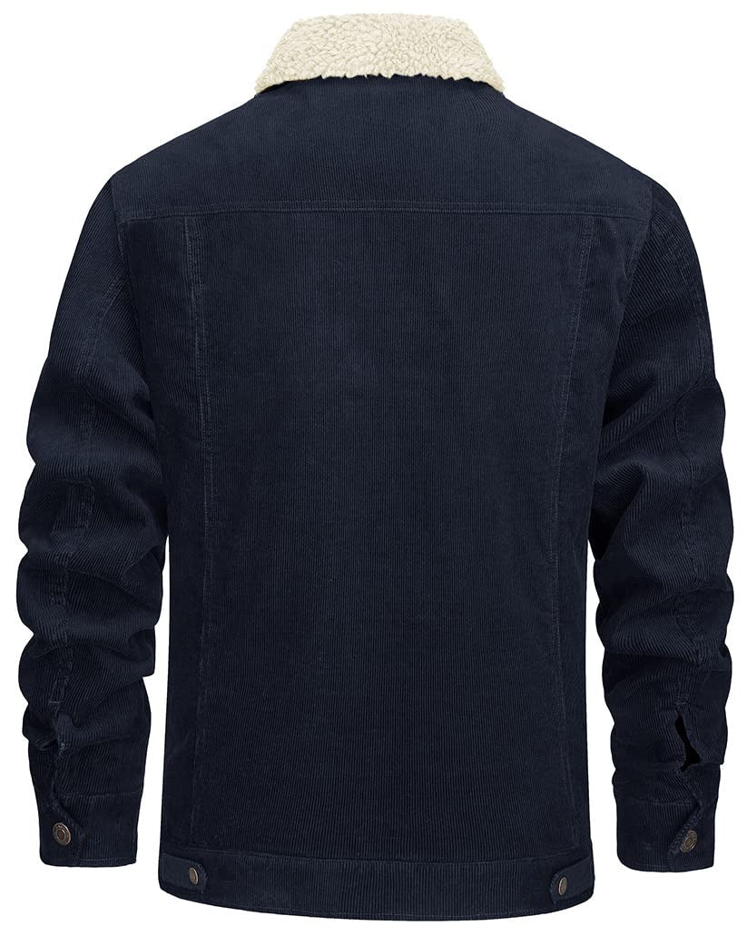 Men's Corduroy Jacket, Sherpa Lined, Cargo Jacket, Cotton, Turn-Down Collar, Winter, Warm, Casual, Work Coat with 5 Pockets