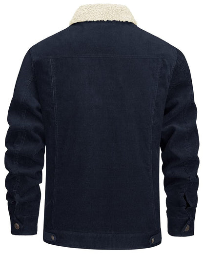 Men's Corduroy Jacket, Sherpa Lined, Cargo Jacket, Cotton, Turn-Down Collar, Winter, Warm, Casual, Work Coat with 5 Pockets