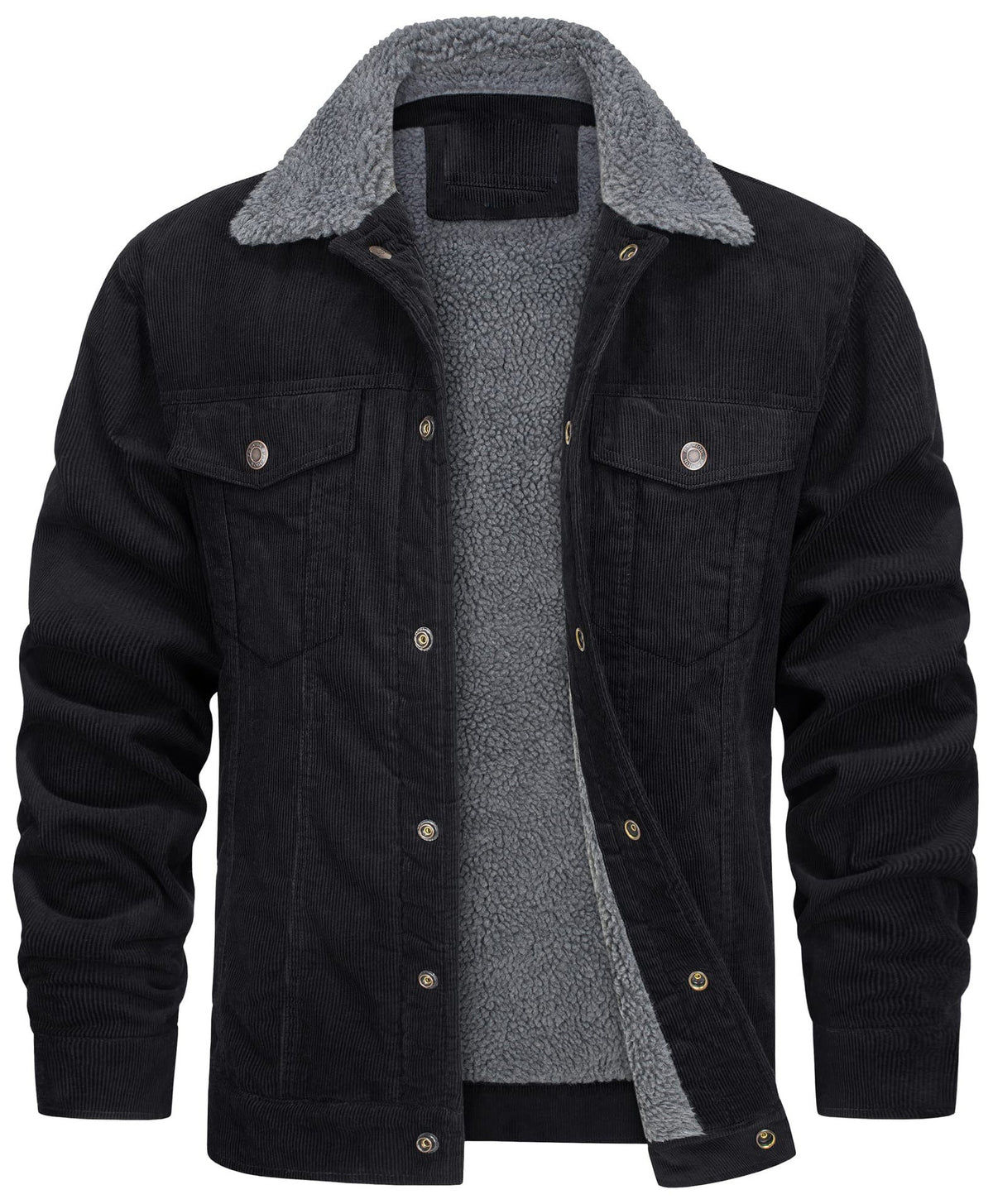 Men's Corduroy Jacket, Sherpa Lined, Cargo Jacket, Cotton, Turn-Down Collar, Winter, Warm, Casual, Work Coat with 5 Pockets