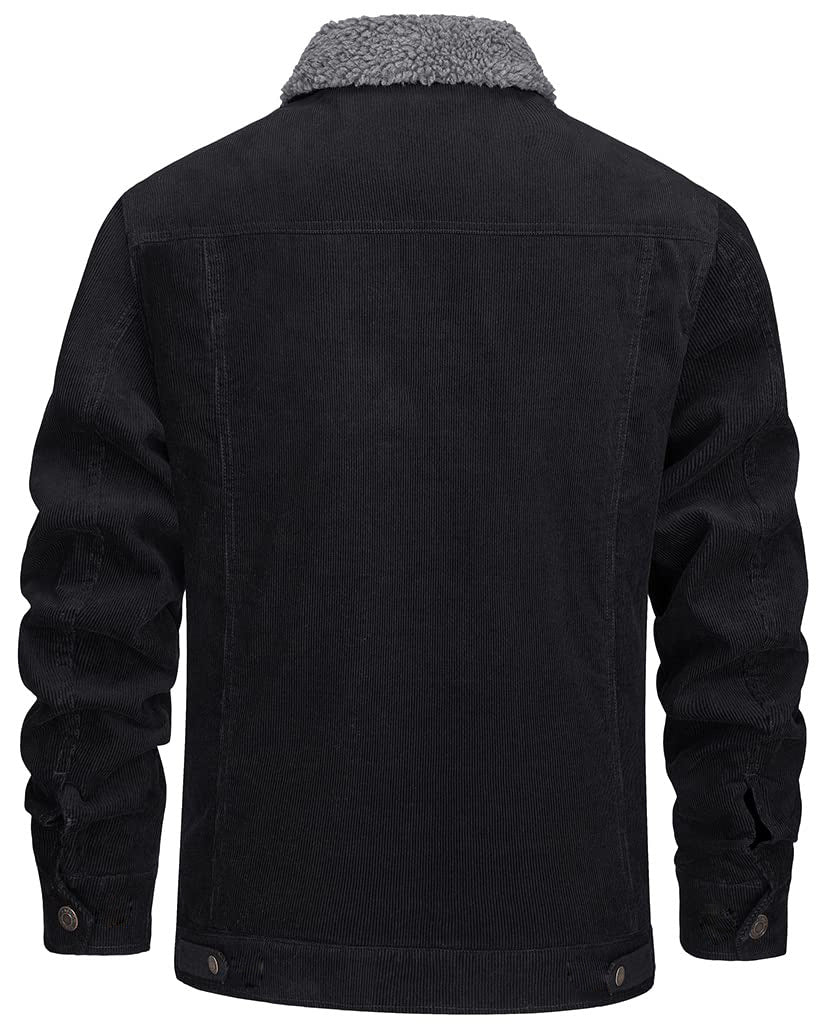 Men's Corduroy Jacket, Sherpa Lined, Cargo Jacket, Cotton, Turn-Down Collar, Winter, Warm, Casual, Work Coat with 5 Pockets